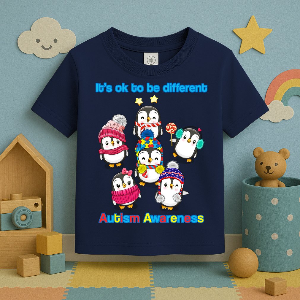It's Ok To Be Different Penguins Autism Toddler T-Shirt