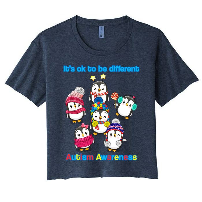 It's Ok To Be Different Penguins Autism Women's Crop Top Tee