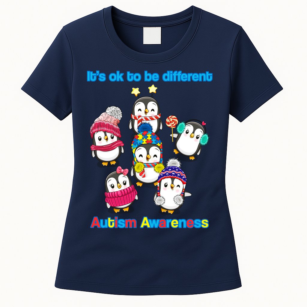 It's Ok To Be Different Penguins Autism Womens T-Shirt