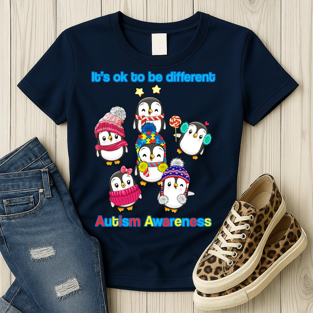 It's Ok To Be Different Penguins Autism Womens T-Shirt