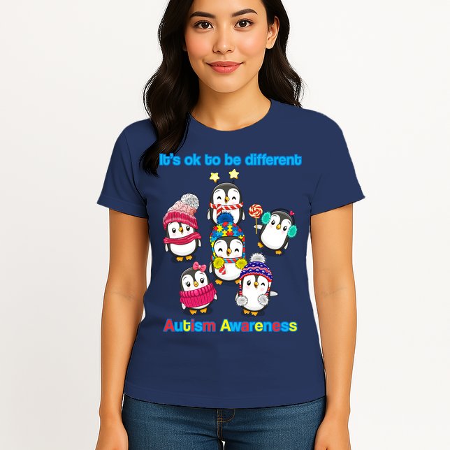 It's Ok To Be Different Penguins Autism Womens T-Shirt
