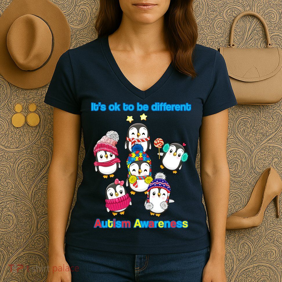 It's Ok To Be Different Penguins Autism Women's V-Neck T-Shirt