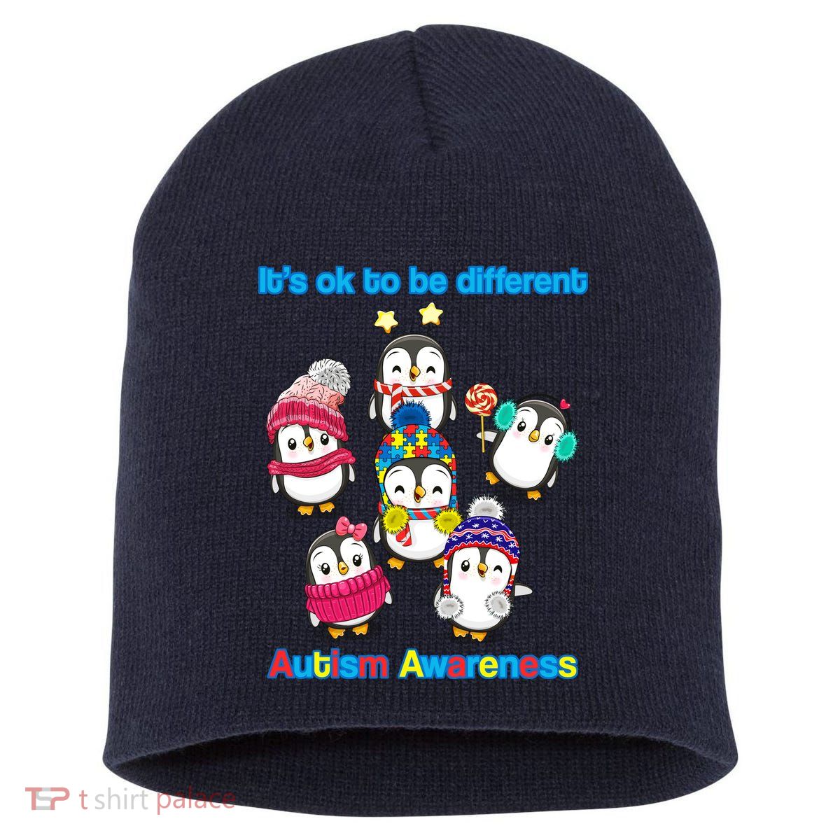 It's Ok To Be Different Penguins Autism Short Acrylic Beanie