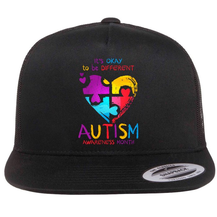 It's Okay To Be Different Autism Awareness Month Flat Bill Trucker Hat