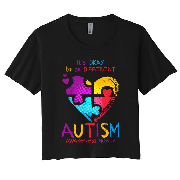 It's Okay To Be Different Autism Awareness Month Women's Crop Top Tee