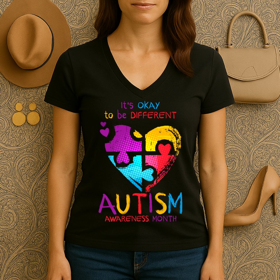 It's Okay To Be Different Autism Awareness Month Women's V-Neck T-Shirt