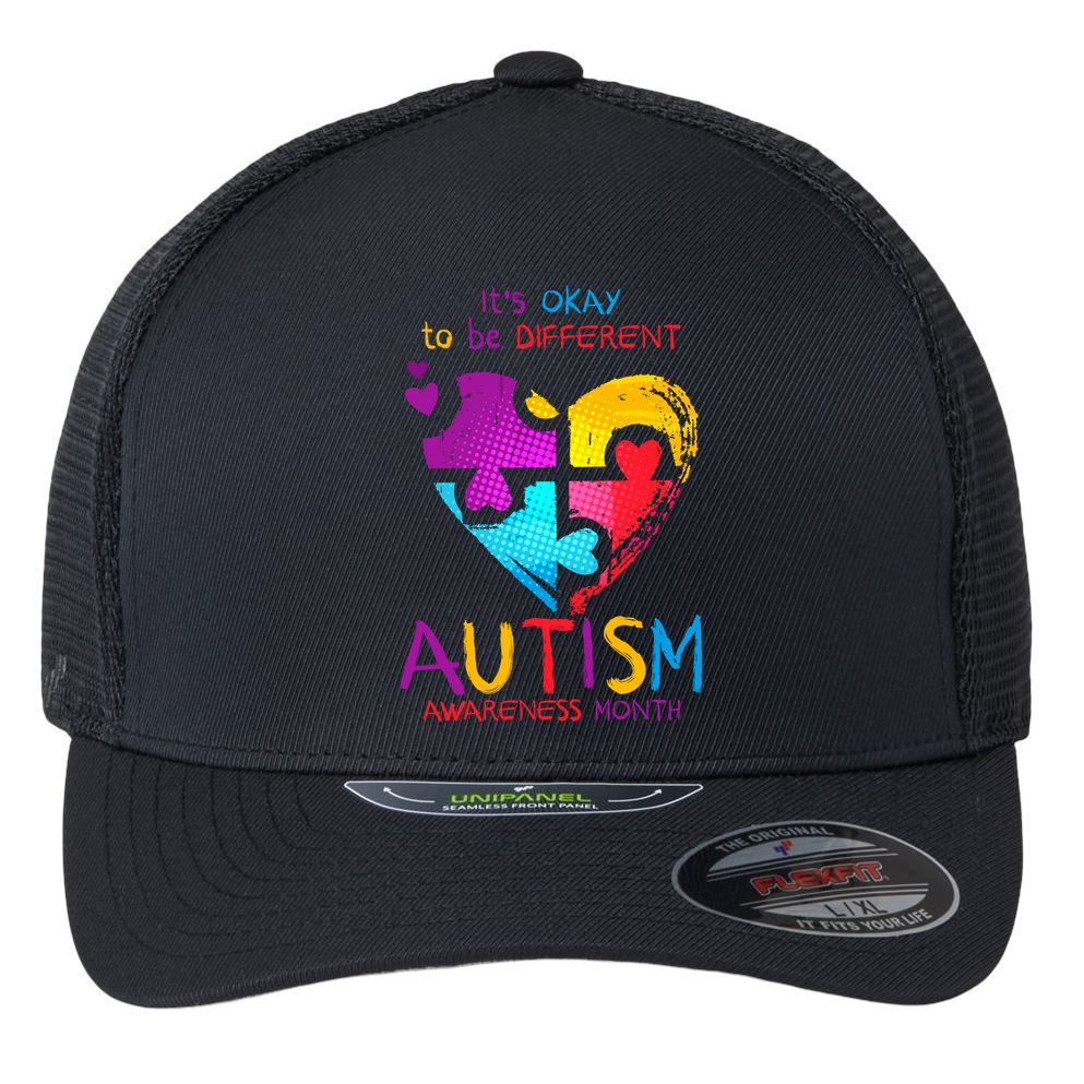 It's Okay To Be Different Autism Awareness Month1 Flexfit Unipanel Trucker Cap