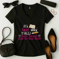 It's Test Day Ya'll Don't Stress Just Do Your Best Women's V-Neck T-Shirt