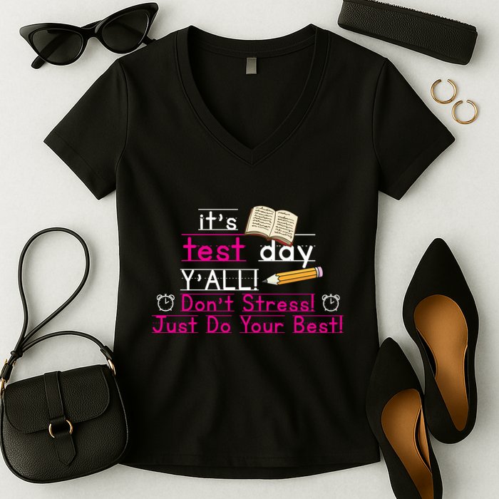 It's Test Day Ya'll Don't Stress Just Do Your Best Women's V-Neck T-Shirt