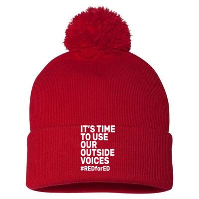 It's Time To Use Our Outside Voice Red For Ed Pom Pom 12in Knit Beanie