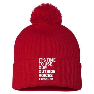 It's Time To Use Our Outside Voice Red For Ed Pom Pom 12in Knit Beanie