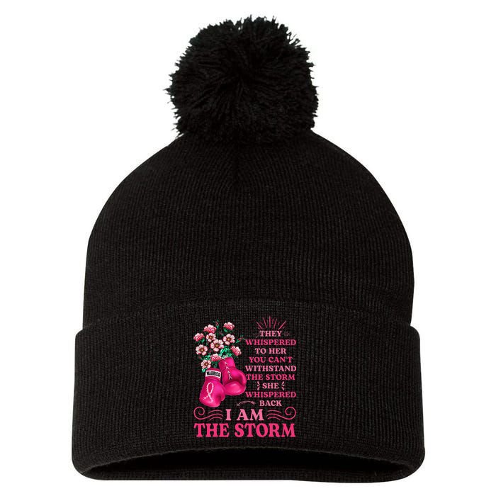 I'm The Storm Boxing Warrior Pink Ribbon  Breast Cancer Pom Pom 12in Knit Beanie