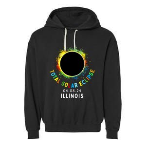 Illinois Total Solar Eclipse Totality April 8 2024 Tie Dye Garment-Dyed Fleece Hoodie