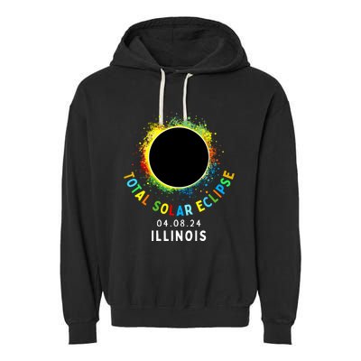 Illinois Total Solar Eclipse Totality April 8 2024 Tie Dye Garment-Dyed Fleece Hoodie