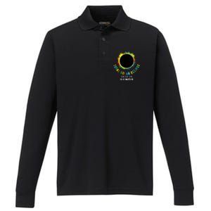 Illinois Total Solar Eclipse Totality April 8 2024 Tie Dye Performance Long Sleeve Polo