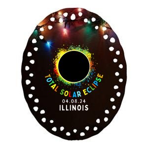 Illinois Total Solar Eclipse Totality April 8 2024 Tie Dye Ceramic Oval Ornament