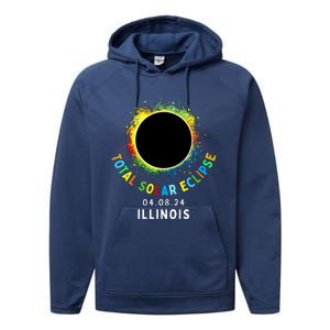 Illinois Total Solar Eclipse Totality April 8 2024 Tie Dye Performance Fleece Hoodie