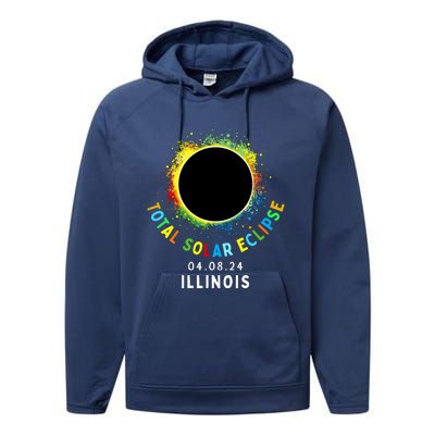 Illinois Total Solar Eclipse Totality April 8 2024 Tie Dye Performance Fleece Hoodie