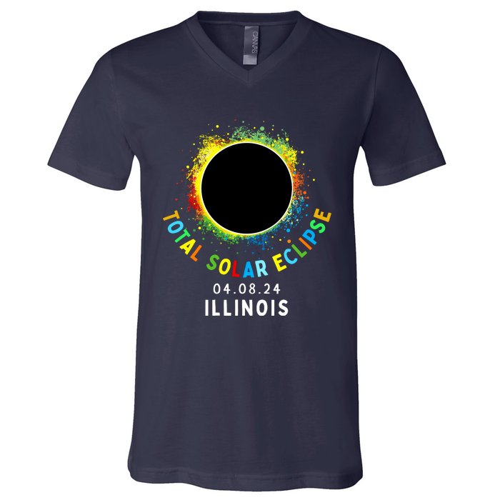 Illinois Total Solar Eclipse Totality April 8 2024 Tie Dye V-Neck T-Shirt