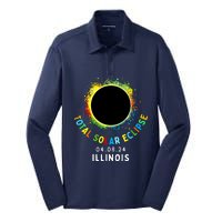 Illinois Total Solar Eclipse Totality April 8 2024 Tie Dye Silk Touch Performance Long Sleeve Polo