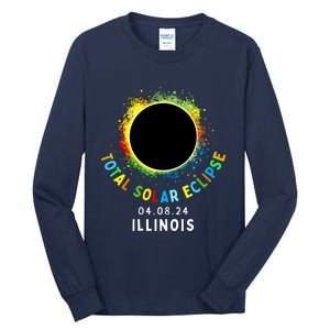 Illinois Total Solar Eclipse Totality April 8 2024 Tie Dye Tall Long Sleeve T-Shirt