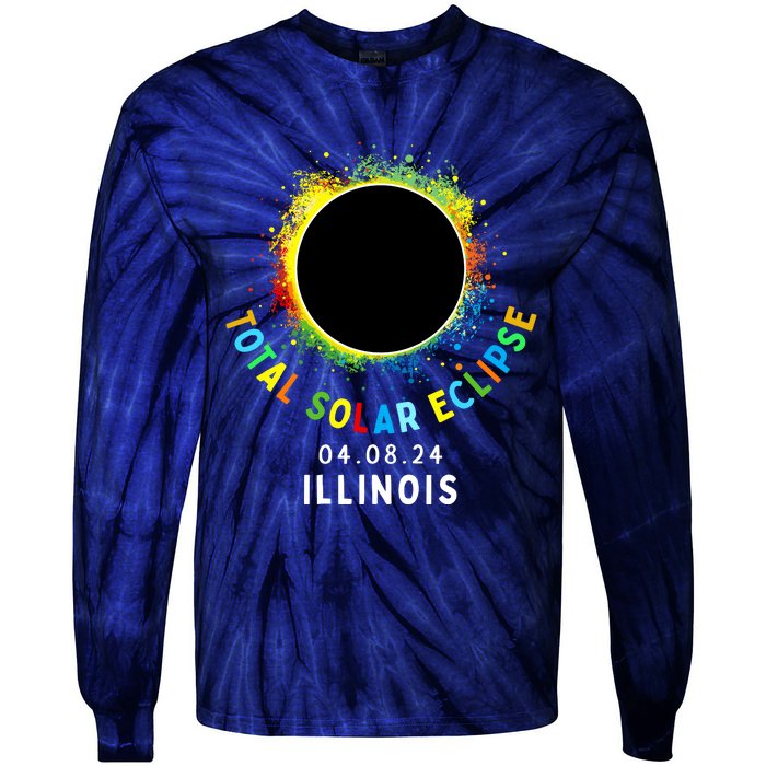 Illinois Total Solar Eclipse Totality April 8 2024 Tie Dye Tie-Dye Long Sleeve Shirt