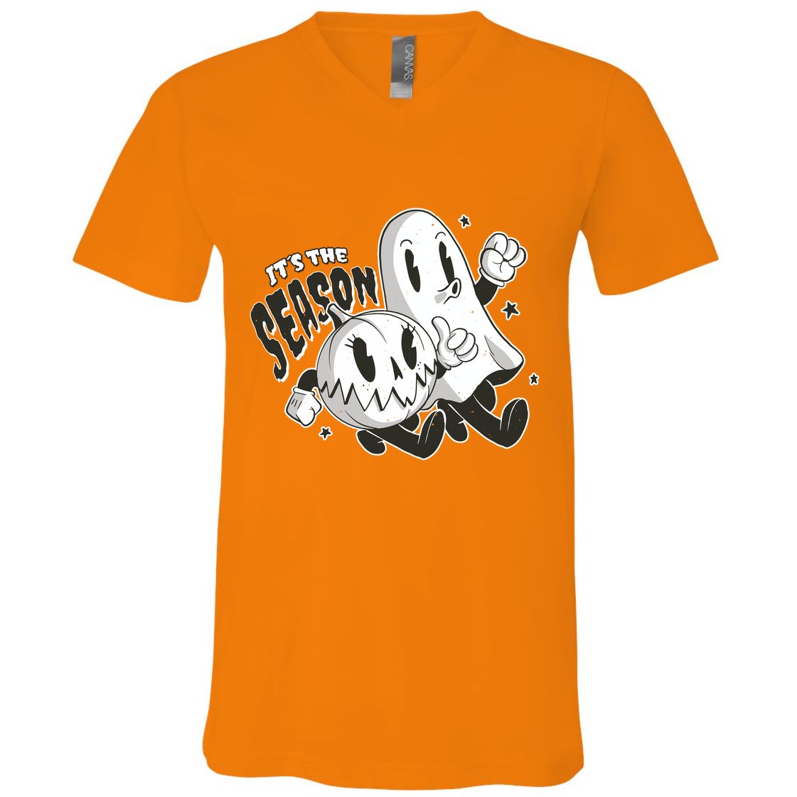 It's The Season Halloween Ghost And Pumpkin V-Neck T-Shirt