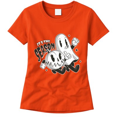 It's The Season Halloween Ghost And Pumpkin Womens T-Shirt