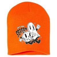 It's The Season Halloween Ghost And Pumpkin Short Acrylic Beanie