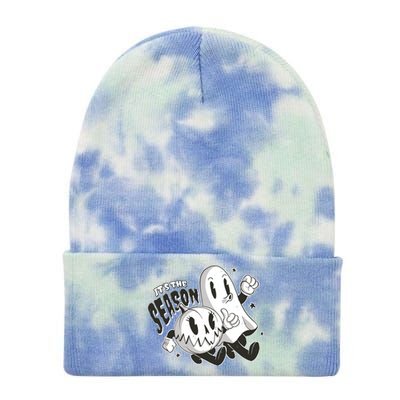 It's The Season Halloween Ghost And Pumpkin Tie Dye 12in Knit Beanie