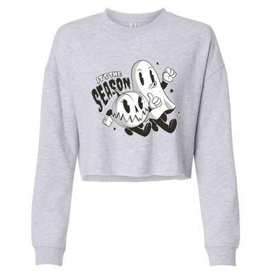 It's The Season Halloween Ghost And Pumpkin Cropped Pullover Crew