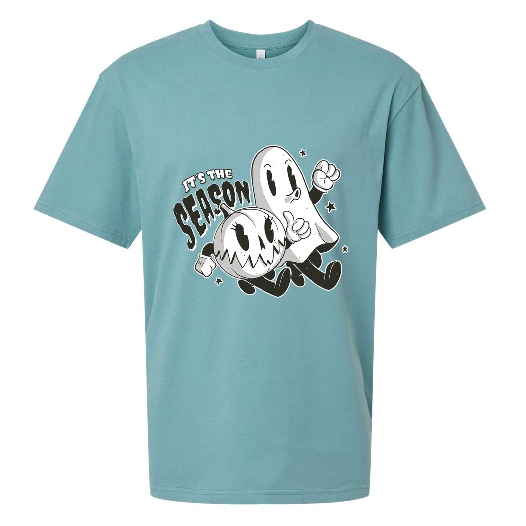 It's The Season Halloween Ghost And Pumpkin Sueded Cloud Jersey T-Shirt