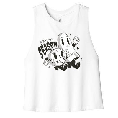 It's The Season Halloween Ghost And Pumpkin Women's Racerback Cropped Tank