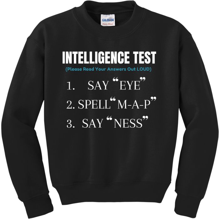 Intelligence Test Say Eye M A P Ness Funny Dad Joke Kids Sweatshirt