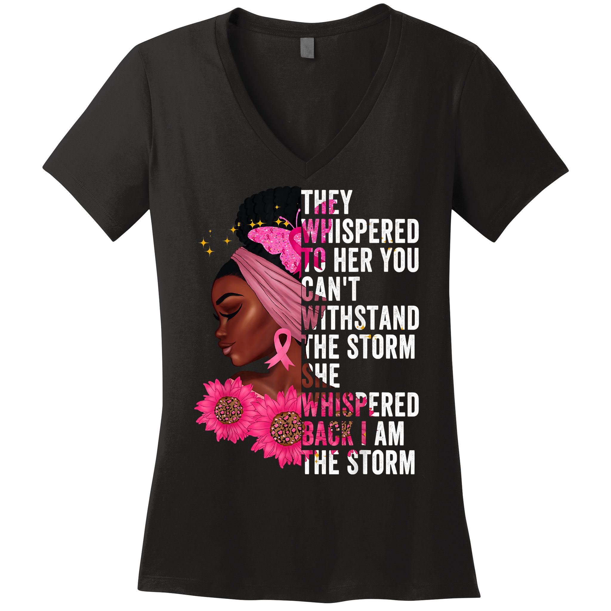 I'm The Storm Black Womens African Breast Cancer Pink Ribbon Women's V-Neck T-Shirt