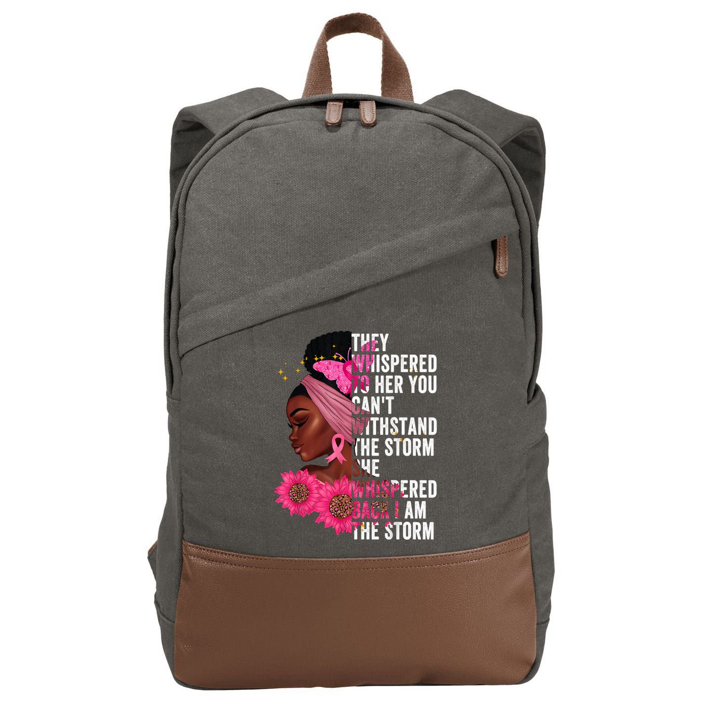 I'm The Storm Black Womens African Breast Cancer Pink Ribbon Cotton Canvas Backpack