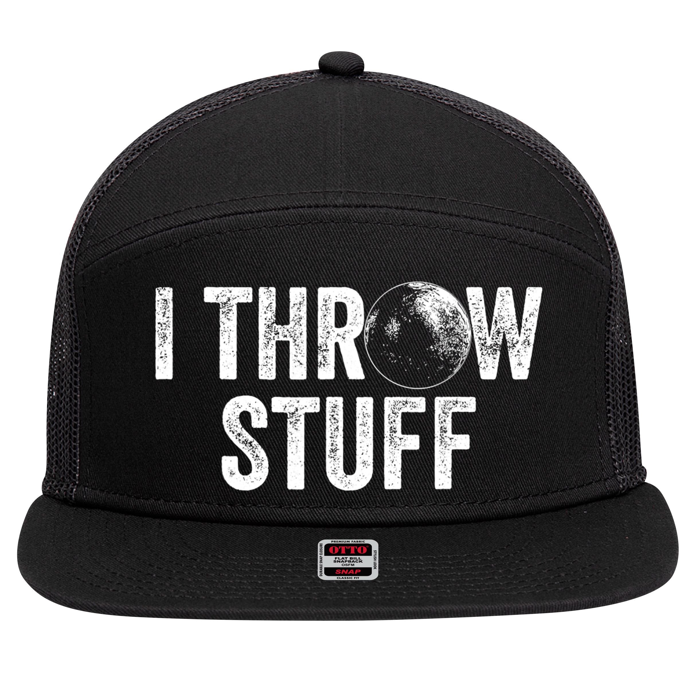 I Throw Stuff Shot Put Athlete Throwing 7 Panel Mesh Trucker Snapback Hat