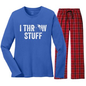 I Throw Stuff Shot Put Athlete Throwing Women's Long Sleeve Flannel Pajama Set 