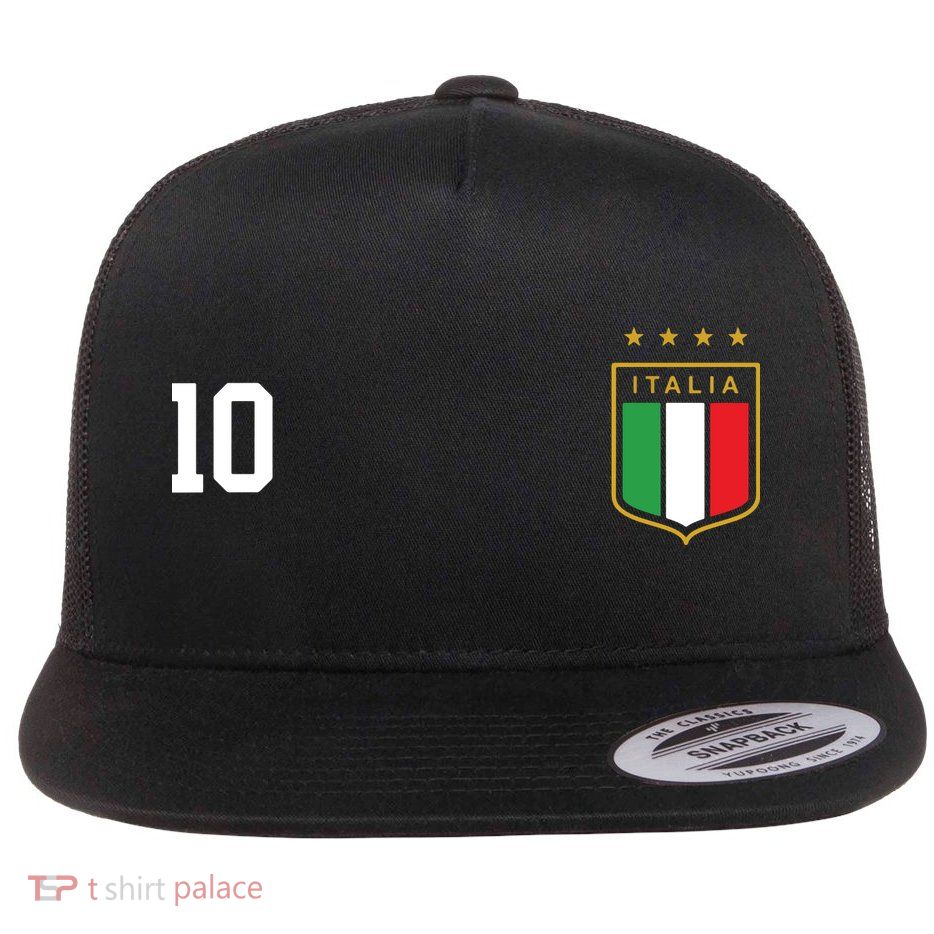 Italia Team Sports Number 10 Italy Soccer Italian Flag Flat Bill Trucker Hat