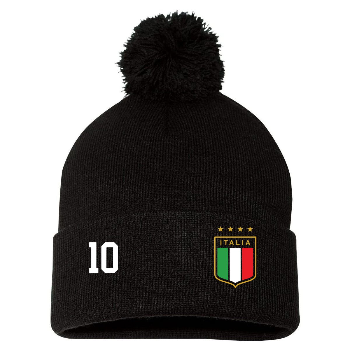 Italia Team Sports Number 10 Italy Soccer Italian Flag Pom Pom 12in Knit Beanie