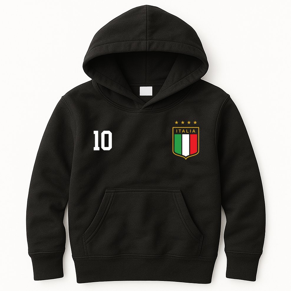 Italia Team Sports Number 10 Italy Soccer Italian Flag Kids Hoodie