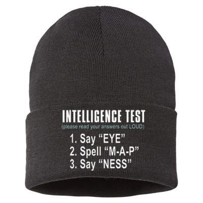 Intelligence Test Say Eye M A P Ness Funny Dad Joke Sustainable Knit Beanie