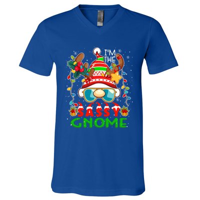 IM The Sassy Gnome Christmas Lights Costume Reindeer Gnome Gift V-Neck T-Shirt