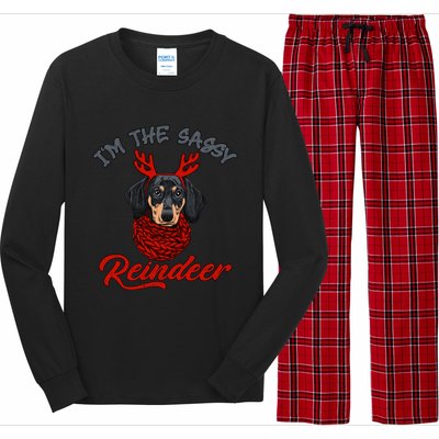 IM The Sassy Reindeer Dachshund Merry Christmas Pajamas Funny Gift Long Sleeve Pajama Set