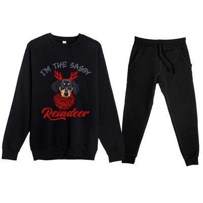 IM The Sassy Reindeer Dachshund Merry Christmas Pajamas Funny Gift Premium Crewneck Sweatsuit Set