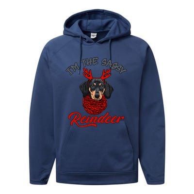 IM The Sassy Reindeer Dachshund Merry Christmas Pajamas Funny Gift Performance Fleece Hoodie