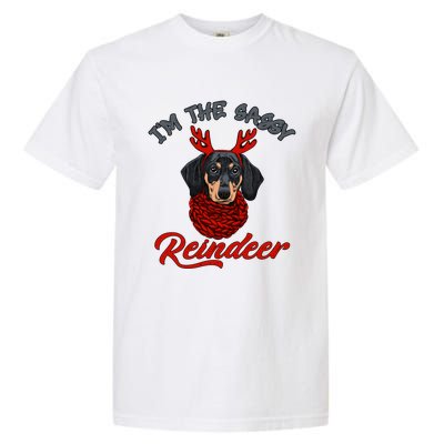 IM The Sassy Reindeer Dachshund Merry Christmas Pajamas Funny Gift Garment-Dyed Heavyweight T-Shirt