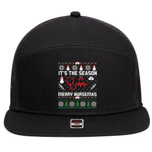 ItS The Season Merry Nursemas Winter Vibes Christmas Great Gift 7 Panel Mesh Trucker Snapback Hat