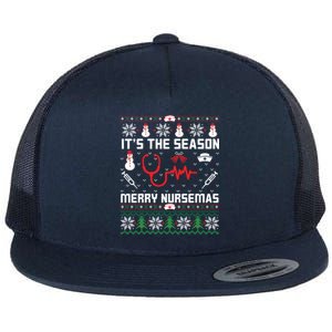 ItS The Season Merry Nursemas Winter Vibes Christmas Great Gift Flat Bill Trucker Hat