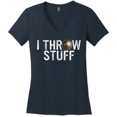 I Throw Stuff Shot Put Athlete Throwing Discus Track Field Women's V-Neck T-Shirt